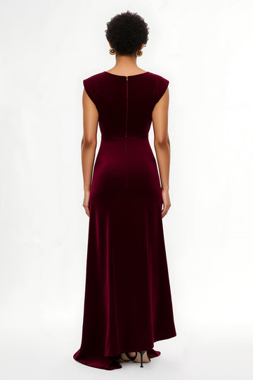 Sheath Burgundy Holiday Dress with Cap Sleeves